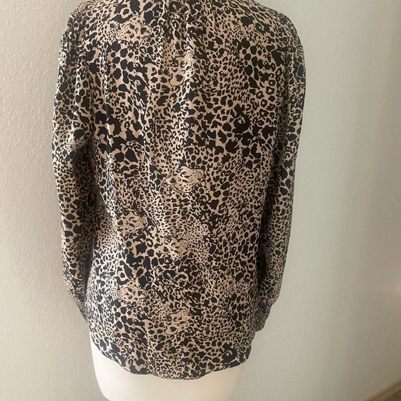 Rebecca Taylor Women's Silk Leopard Motif Black and Tan Blouse Size 2 - Picture 10 of 16